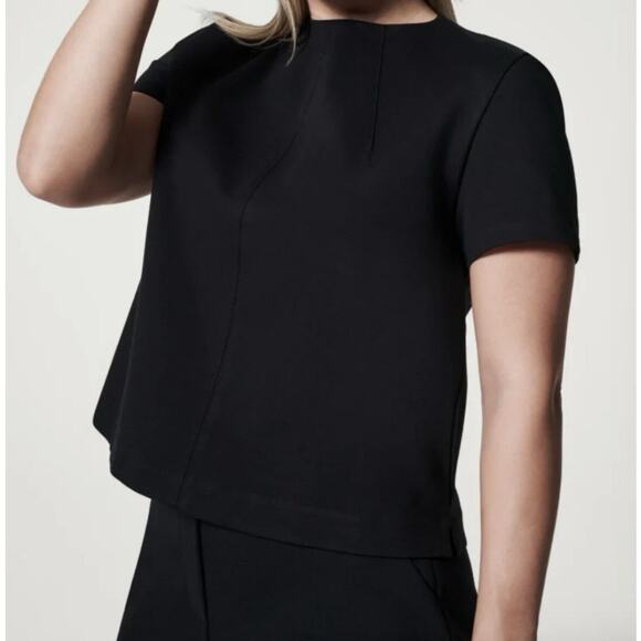 Spanx NWT Black The Perfect Funnel Short Sleeve Top Size XL - Picture 1 of 8